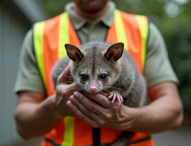 Animal handler safely recovering a deceased possum in Smythes Creek